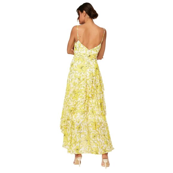 Badgley Mischka Womens Floral Print Dress in Yellow 0 Long Gown Maxi - Picture 3 of 14